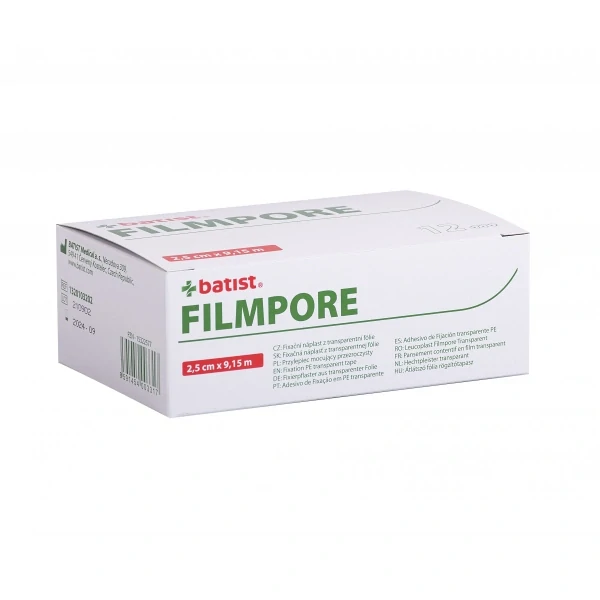 Fixační náplast z porézní transparentní fólie Filmpore, 2,5 cm x 9,15 m
