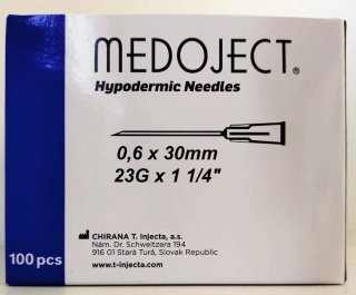 Injekční jehla Medoject 23G x 1 1/4" 0,60 x 30 mm modrá, 100 ks
