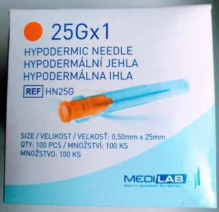 Jehla injekční hypodermální 25G 0,5x25mm oranžová (100ks/bal)